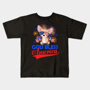 God Bless America 4th Of July Firework Dog Unisex Kids T-Shirt